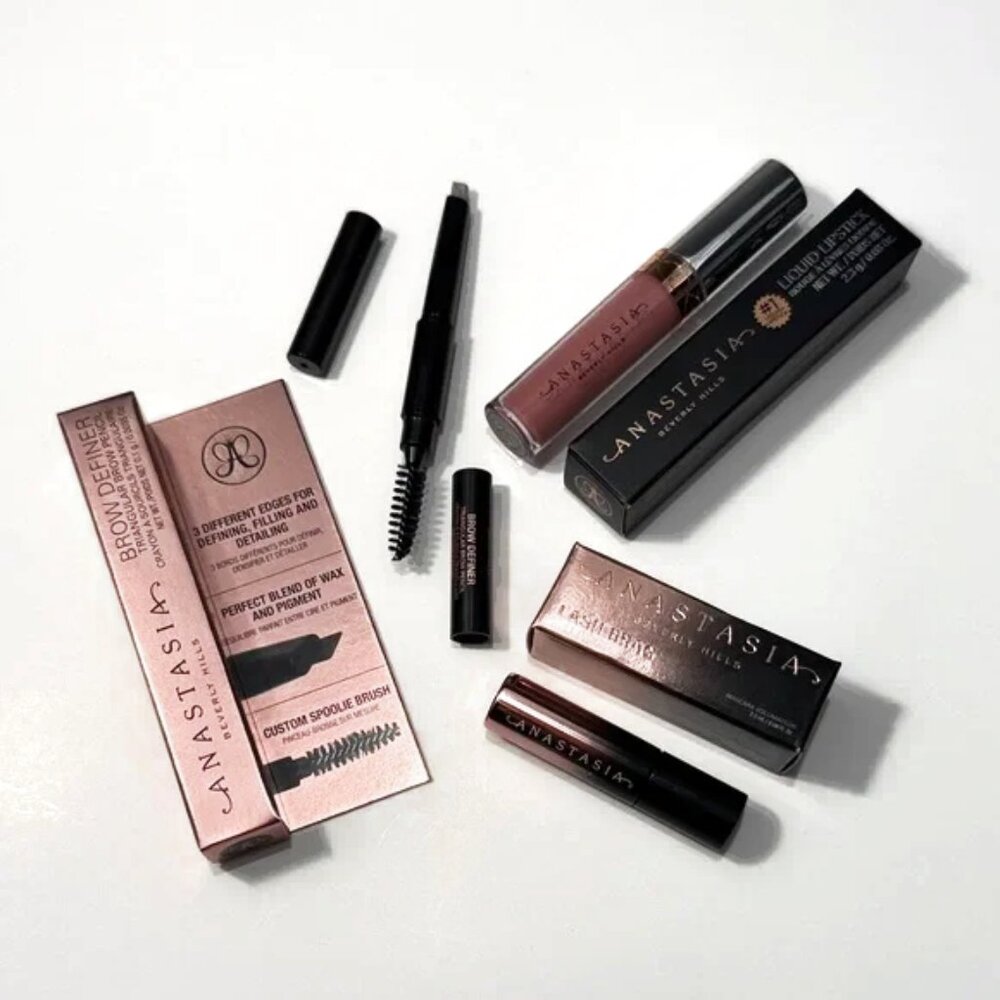 ABH Brow Set - Ebony Definer, L-Lipstick Crush Pink And Mascara